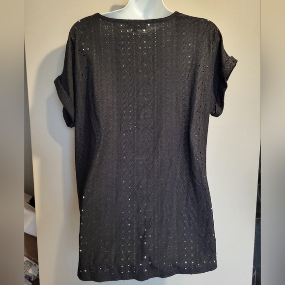 Black Button-Down Tie Front Women Top, Size Medium - Picture 2 of 2